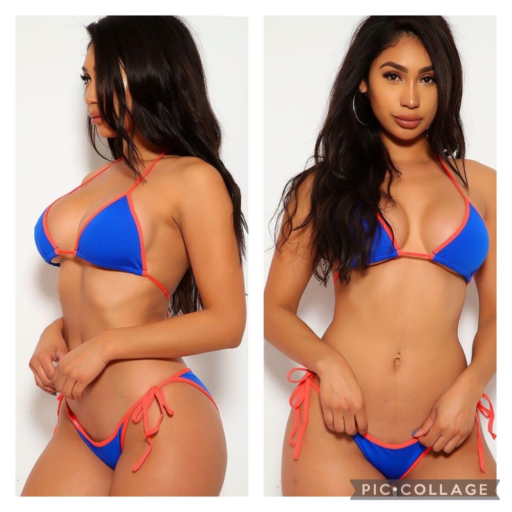NEW! 2 Piece Royal Blue & Coral Halter Tie Fashion Bikini Swimsuit
